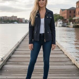 Michael Kors Blue Jacket with Gold Accents Womens size Small